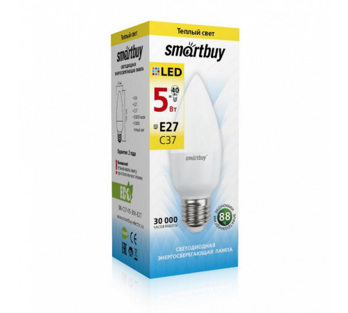 Лампа светод. Smartbuy  5Вт Е27 3000К свеча