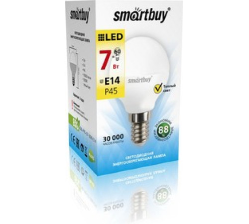 Лампа светод. Smartbuy 7Вт Е14 3000К шар