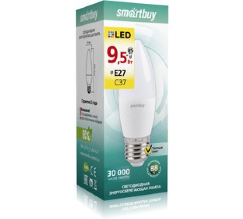 Лампа светод. Smart Buy 9.5Вт Е27 3000К свеча
