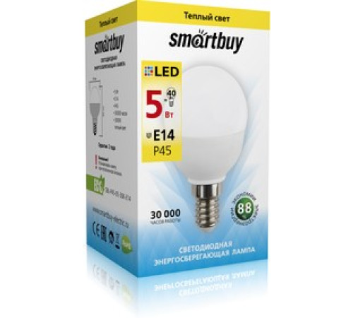 Лампа светод. Smartbuy 5Вт Е14 3000К шар