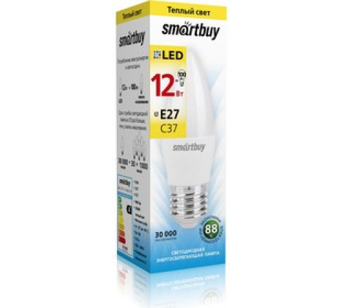 Лампа светод. Smartbuy 12Вт Е27 3000К свеча 