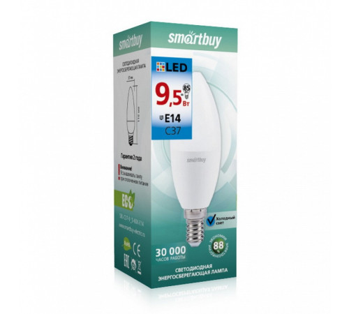 Лампа светод. Smart Buy 9.5Вт Е14 6000К свеча
