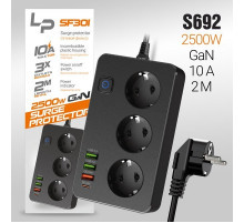 Фильтр сетевой 3гнез. 2.0мет. 3USB A+C LP SF301 10A B