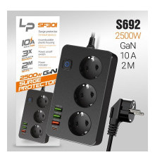 Фильтр сетевой 3гнез. 2.0мет. 3USB A+C LP SF301 10A B