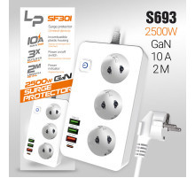 Фильтр сетевой 3гнез. 2.0мет. 3USB A+C LP SF301 10A W