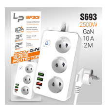 Фильтр сетевой 3гнез. 2.0мет. 3USB A+C LP SF301 10A W