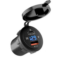 Разъем USB авто QC3.0+PD30W 12-24В+вольметр 