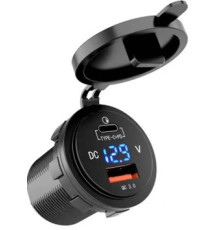 Разъем USB авто QC3.0+PD30W 12-24В+вольметр 