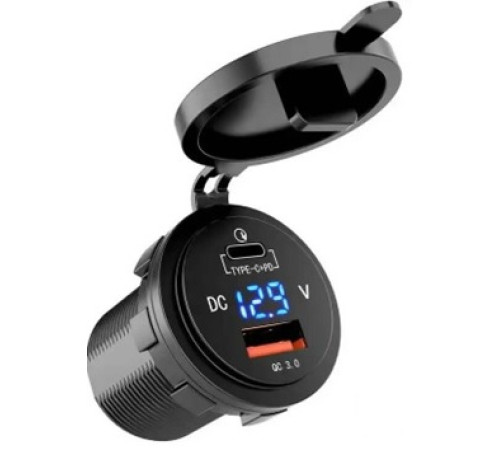 Разъем USB авто QC3.0+PD30W 12-24В+вольметр 