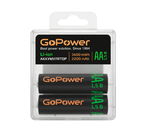 Аккумулятор GoPower AA 2200mAh Li-ion 1.5В. /2шт./