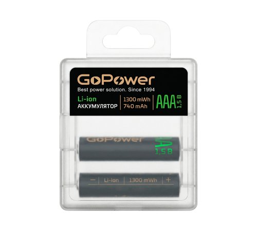 Аккумулятор GoPower AAА 740mAh Li-ion 1.5В. /2шт./